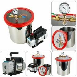5Gallon Vacuum Chamber 3CFM Single Stage Pump Degassing Silicone Device 21L Kit