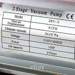 8CFM Two-Stage Rotary Vane Vacuum Pump (0.3Pa, 1HP) for HVAC/Auto AC Refrigerant