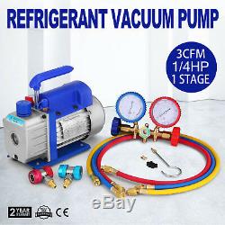 A/C Manifold Gauge Hose Air Conditioner R134a R502 +3CFM Rotary Vane Vacuum Pump