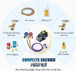 AC Gauges Vacuum Pump, 3.5Cfm AC Vacuum Pump and Gauge Set for R134A R12 R22 R50