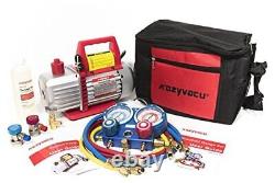 AUTO AC Repair Complete Tool Kit with 1-Stage 3.5 CFM Vacuum Pump, Manifold