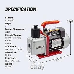 AUTOGEN Single-Stage Rotary Vane Vacuum Pump 4CFM 5 Pa 1/3HP for Air Conditio