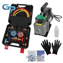 Air Vacuum Pump MANIFOLD GAUGE Set 1/3HP 4CFM 3000PSI HVAC AC Refrigerant Kit