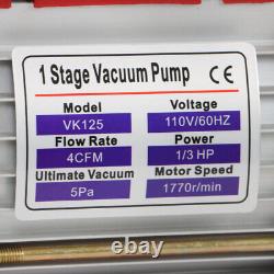 Air Vacuum Pump Rotary Vane HVAC A/C Refrigeration Kit Manifold Gauge 4CFM 1/3HP