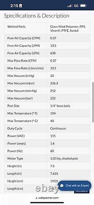 Cole-Parmer Air diaphragm vacuum/pressure pump, 0.37 cfm, 115 VAC