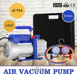 Combo 4 CFM 1/4HP Air Vacuum Pump HVAC + R134A Kit AC A/C Manifold Gauge Great