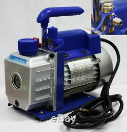 Combo AC Refrigerant 3cfm Vacuum Pump & R12 R22 R134A AC MANIFOLD GAUGE SET