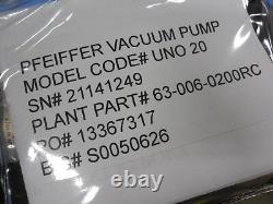 Compact PFEIFFER UNO 20 ROTARY VANE VACUUM PUMP 1HP 15 CFM 3 phase 460V 3F