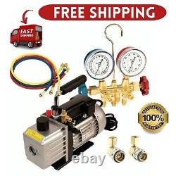 FJC 3.0 CFM Vacuum Pump & Gauge Set Assortment Brass Body Design 115V 9285