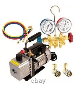 FJC 3.0 CFM Vacuum Pump & Gauge Set Assortment Brass Body Design 115V 9285