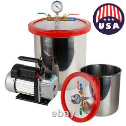 Hot USPS 5 Gallon Stainless Steel Vacuum Degassing Chamber Silicone Kit with3 CFM