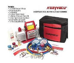 Kozyvacu AUTO AC Repair Complete Tool Kit with 1-Stage 3.5 CFM Vacuum Pump, M