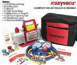 Kozyvacu AUTO AC Repair Complete Tool Kit with 1-Stage 3.5 CFM Vacuum Pump Ma