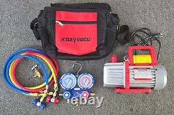 Kozyvacu AUTO AC Repair Complete Tool Kit with 1-Stage 3.5 CFM Vacuum Pump, Mani