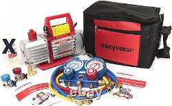 Kozyvacu AUTO AC Repair Complete Tool Kit with 1-Stage 3.5 CFM Vacuum Pump, Mani