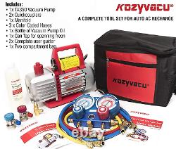 Kozyvacu AUTO AC Repair Complete Tool Kit with 1-Stage 3.5 CFM Vacuum Pump, Set