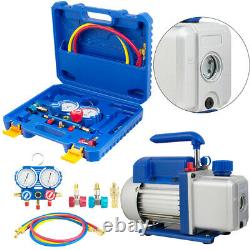 New Single Stage 1/3 HP 4CFM Air Vacuum Pump and R134a AC Manifold Gauge Set CE