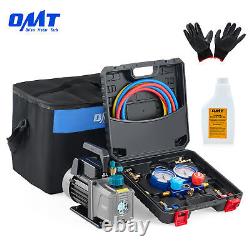 OMT 3.5CFM 1/4hp HVAC Vacuum Pump & AC Manifold Gauge Set with Case & Carry bag