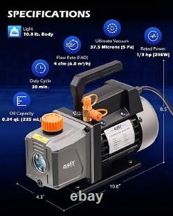 OMT 4cfm Vacuum Pump w Refrigerant Leak Detector & Gauge Set for HVAC Auto