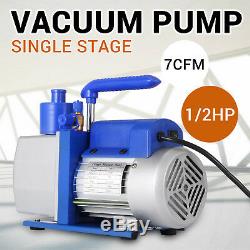 Single Stage Vacuum Pump Rotary Vane 7CFM 1/2HP Deep HVAC AC Air Tool Black New