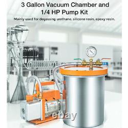 Topshak Vacuum Pump Gauge + 3 Gallon Vacuum Chamber Air Refrigerant 1/4 HP