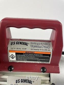 U. S. General 2 Stage 3 CFM Vacuum Pump Item No. 66466