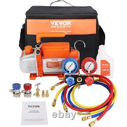 VEVOR 1/4 HP HVAC Vacuum Pump and Gauge Set 4 CFM Manifold Gauge Kit with Hose