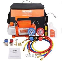 VEVOR 1/4 HP HVAC Vacuum Pump and Gauge Set 4 CFM Manifold Gauge Kit with Hose