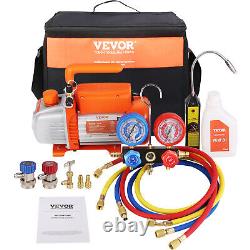 VEVOR 1/4 HP HVAC Vacuum Pump and Gauge Set 4 CFM Manifold Gauge Kit with Hose