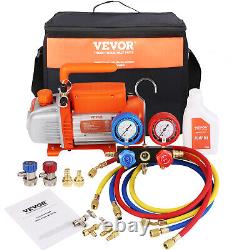 VEVOR 1/5 HP HVAC Vacuum Pump and Gauge Set 3.5 CFM Manifold Gauge Kit with Hose