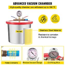 VEVOR 2 Gallon Vacuum Chamber Degassing 5 CFM Vacuum Pump 1/3HP Stainless Steel