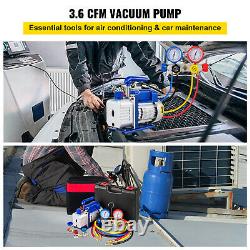 VEVOR 3.6CFM 1/4HP Vacuum Pump 4 Valves Manifold Gauge R12 R22 R134a R410A