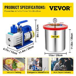 VEVOR 5 Gallon Vacuum Chamber with 5 CFM Vaccum Pump Kit 1/2HP Single Stage