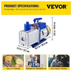 VEVOR Vacuum Pump 12CFM 1HP Vane Vacuum Pump Two Stage 3 x 10-1 Pa Ultimate HVA