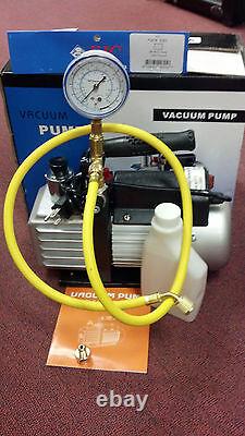 Vacuum Pump, 2.6 Cfm, With Oil Sight Glass, Nice Hose, Gauge And R134a Adapter