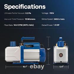 14.4 CFM 1.3HP 2 Étage Pompe à Vide HVAC avec 2 Bouteilles d'Huile Pompe à Vide Auto AC