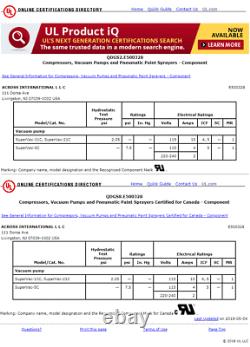 Ai Ul / Csa Certifié Supervac 11cfm 0.3micron Chimique-resist Pompe À Vide 115v