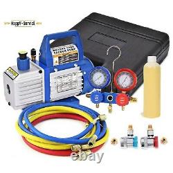Combo 4cfm 13hp Air Vacuum Pump Hvac + R134a Kit Ac Ac Manifold Gauge Set Oil