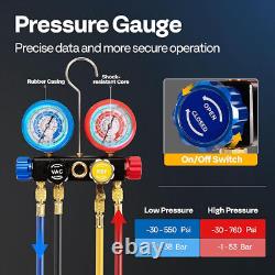 Pompe à vide HVAC 1/2 HP 5CFM à 2 étages et ensemble de manomètre de climatisation à 4 voies avec tuyaux de 5 pieds