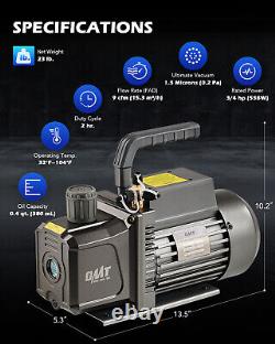 Pompe à vide OMT 9CFM 3/4 HP Outil de terrain HVAC 2 étages Rotary Vane Fast Deep Vacuum