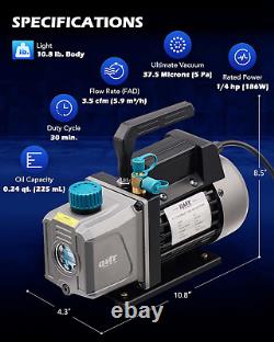 Pompe à vide Tech AC et ensemble de manomètre, pompe à vide 1/4 Hp 3,5 Cfm et kit de manomètre de collecteur