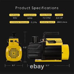 Pompe à vide à deux étages 7.2CFM 3/4HP Rotary HVAC Réfrigération Climatisation Air conditionné