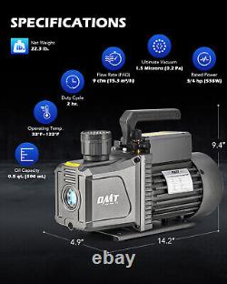 Pompe à vide à palettes rotatives à 2 étages OMT 9 cfm 3/4 hp 1,5 micron de vide