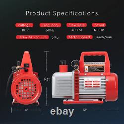 Pompe à vide d'air 1/3HP 4CFM pour réfrigération avec ensemble de manomètres AC et détecteur de fuites