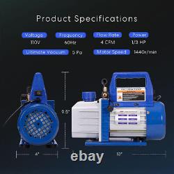 Pompe à vide d'air 4CFM 1/3 HP pour réfrigération AC avec ensemble de manomètre et détecteur de fuite