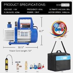 Pompe à vide d'air rotative à palettes à un étage de 110V 1/3 HP 4CFM et collecteur de climatisation R134A